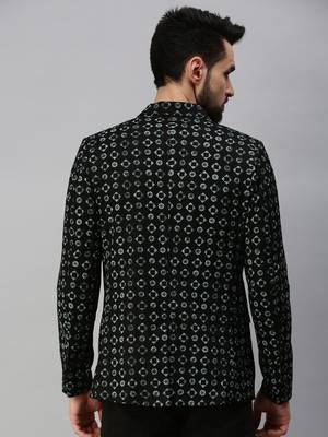 SHOWOFF Men's Notched Lapel Single-Breasted Black Printed Blazer 4