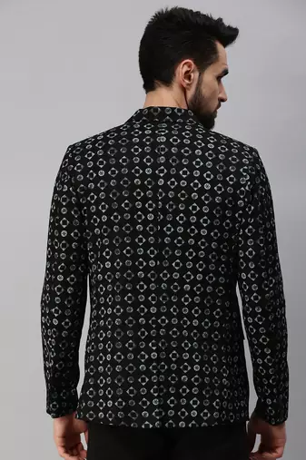 SHOWOFF Men's Notched Lapel Single-Breasted Black Printed Blazer