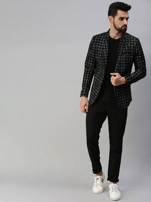SHOWOFF Men's Notched Lapel Single-Breasted Black Printed Blazer 5