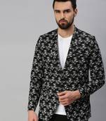 Men's Notched Lapel Single-Breasted Black Printed Blazer