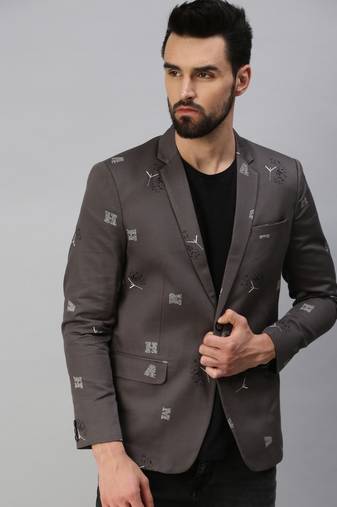 SHOWOFF Men's Notched Lapel Single-Breasted Grey Printed Blazer