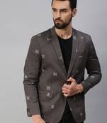 men's notched lapel single-breasted grey printed blazer