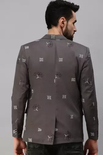 men's notched lapel single-breasted grey printed blazer