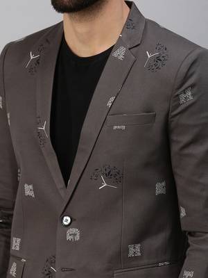 men's notched lapel single-breasted grey printed blazer 5