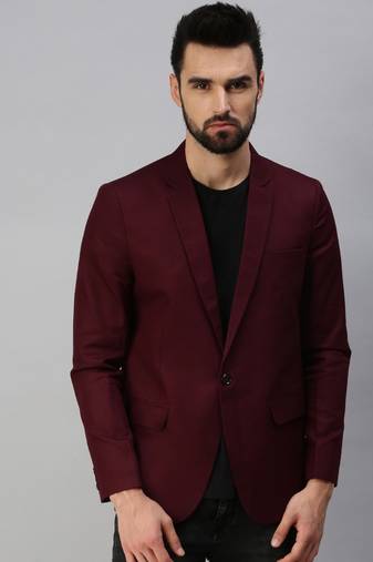 Men's Notched Lapel Single-Breasted Maroon Solid Blazer