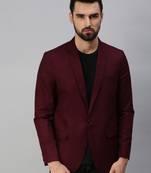 Men's Notched Lapel Single-Breasted Maroon Solid Blazer