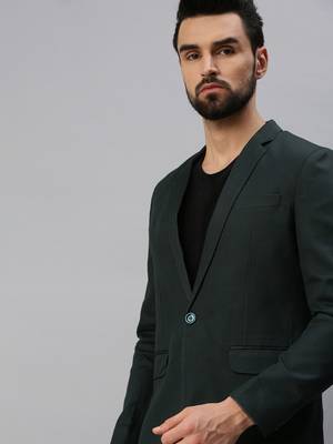 Men's Notched Lapel Single-Breasted Green Solid Blazer 1