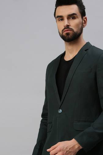 Men's Notched Lapel Single-Breasted Green Solid Blazer