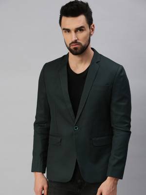 Men's Notched Lapel Single-Breasted Green Solid Blazer 2