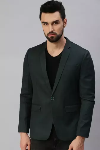 Men's Notched Lapel Single-Breasted Green Solid Blazer