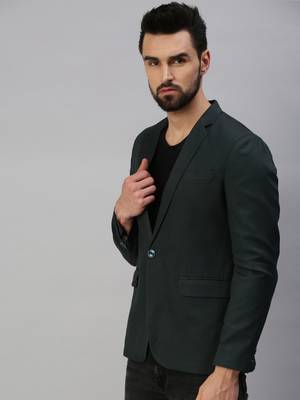 Men's Notched Lapel Single-Breasted Green Solid Blazer 3