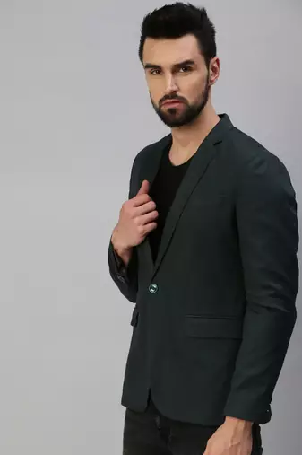 Men's Notched Lapel Single-Breasted Green Solid Blazer