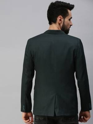Men's Notched Lapel Single-Breasted Green Solid Blazer 4