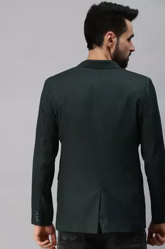 Men's Notched Lapel Single-Breasted Green Solid Blazer