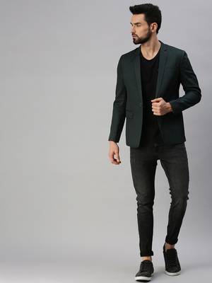 Men's Notched Lapel Single-Breasted Green Solid Blazer 5