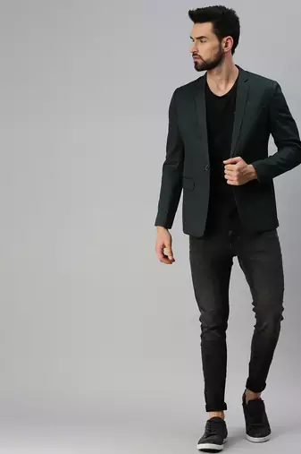 Men's Notched Lapel Single-Breasted Green Solid Blazer