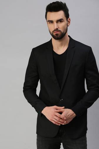 SHOWOFF Men's Notched Lapel Single-Breasted Black Solid Blazer