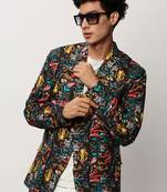 SHOWOFF Men's Notched Lapel Printed Black Single-Breasted Blazer