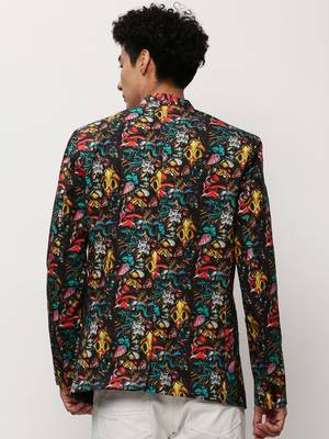 SHOWOFF Men's Notched Lapel Printed Black Single-Breasted Blazer 4