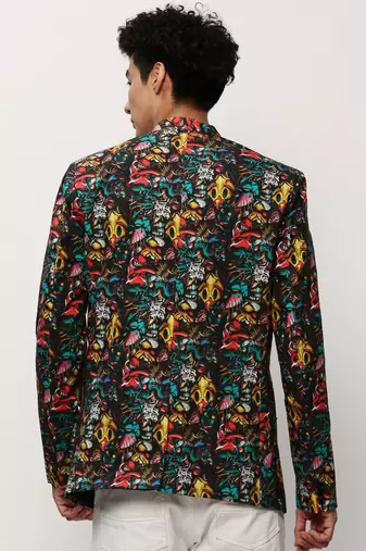SHOWOFF Men's Notched Lapel Printed Black Single-Breasted Blazer