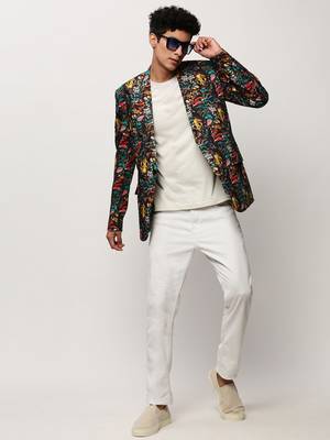 SHOWOFF Men's Notched Lapel Printed Black Single-Breasted Blazer 5