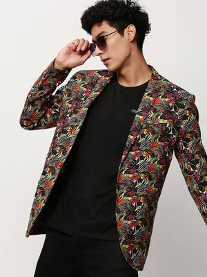 Men's Notched Lapel Printed Multicolor Single-Breasted Blazer 1