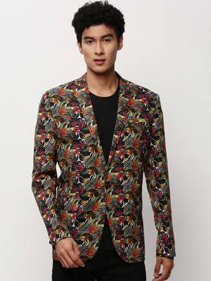 Men's Notched Lapel Printed Multicolor Single-Breasted Blazer 2