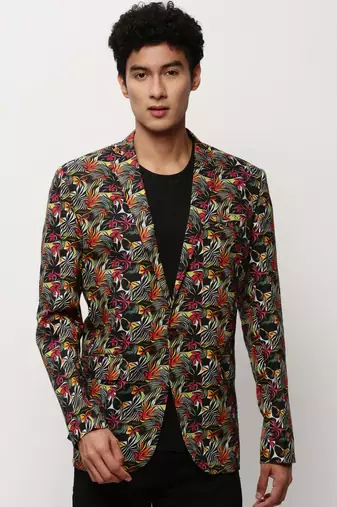 Men's Notched Lapel Printed Multicolor Single-Breasted Blazer