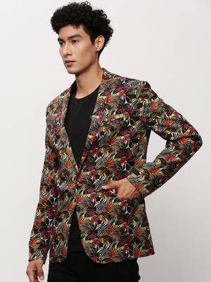 Men's Notched Lapel Printed Multicolor Single-Breasted Blazer 3