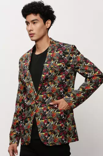Men's Notched Lapel Printed Multicolor Single-Breasted Blazer
