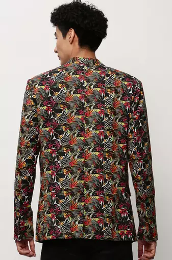 Men's Notched Lapel Printed Multicolor Single-Breasted Blazer