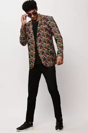 Men's Notched Lapel Printed Multicolor Single-Breasted Blazer