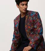SHOWOFF Men's Notched Lapel Printed Multi Single-Breasted Blazer