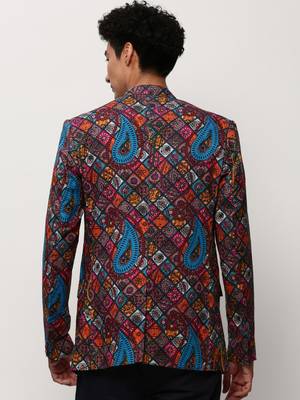 SHOWOFF Men's Notched Lapel Printed Multi Single-Breasted Blazer 4