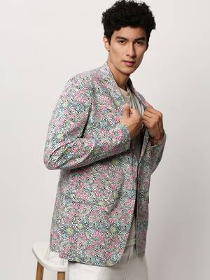 men's notched lapel printed multicolour single-breasted blazer 1