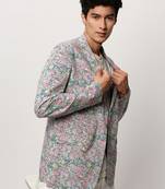 men's notched lapel printed multicolour single-breasted blazer