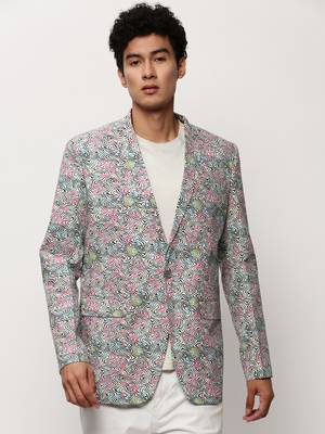men's notched lapel printed multicolour single-breasted blazer 2
