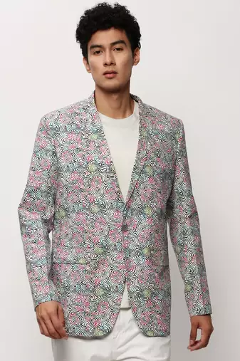 men's notched lapel printed multicolour single-breasted blazer