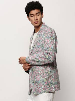 men's notched lapel printed multicolour single-breasted blazer 3