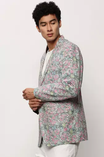 men's notched lapel printed multicolour single-breasted blazer