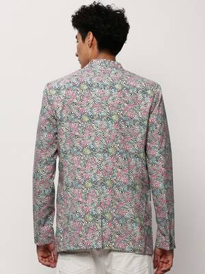 men's notched lapel printed multicolour single-breasted blazer 4