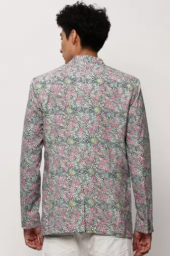men's notched lapel printed multicolour single-breasted blazer