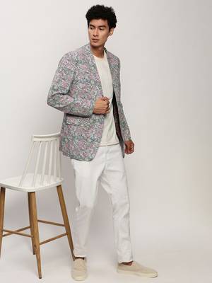 men's notched lapel printed multicolour single-breasted blazer 5
