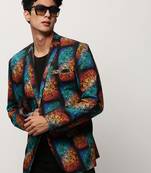 SHOWOFF Men's Notched Lapel Printed Black Single-Breasted Blazer