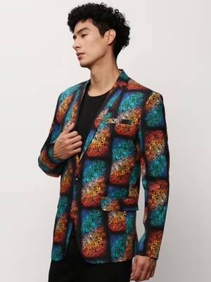 SHOWOFF Men's Notched Lapel Printed Black Single-Breasted Blazer 3