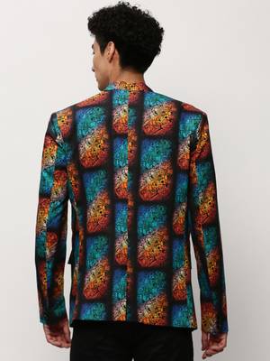 SHOWOFF Men's Notched Lapel Printed Black Single-Breasted Blazer 4