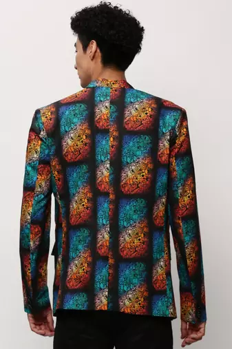 SHOWOFF Men's Notched Lapel Printed Black Single-Breasted Blazer