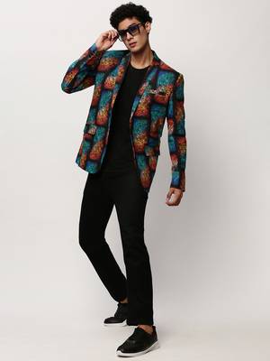 SHOWOFF Men's Notched Lapel Printed Black Single-Breasted Blazer 5