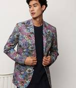 SHOWOFF Men's Notched Lapel Printed Multi Single-Breasted Blazer