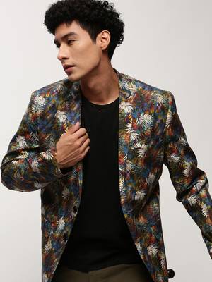 Men's Notched Lapel Printed Multi Single-Breasted Blazer 1